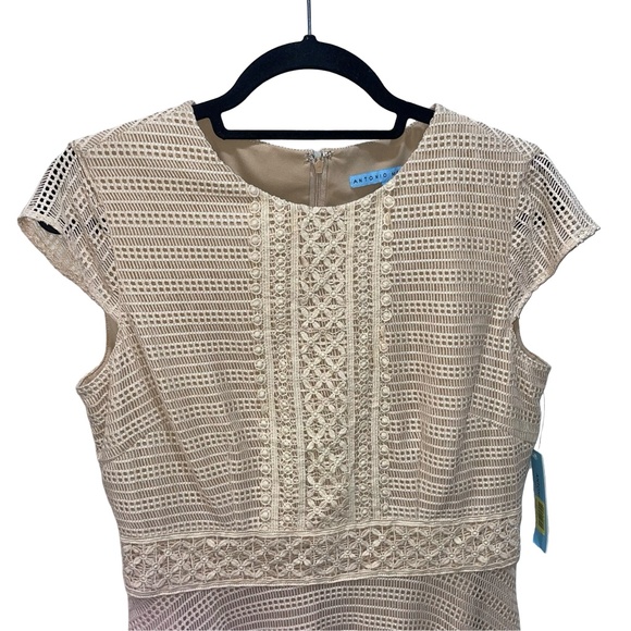 Antonio Melani Women's Cap Sleeve Tan Knit/Crochet Midi Flare Dress Sz 8 NWT - Picture 3 of 11